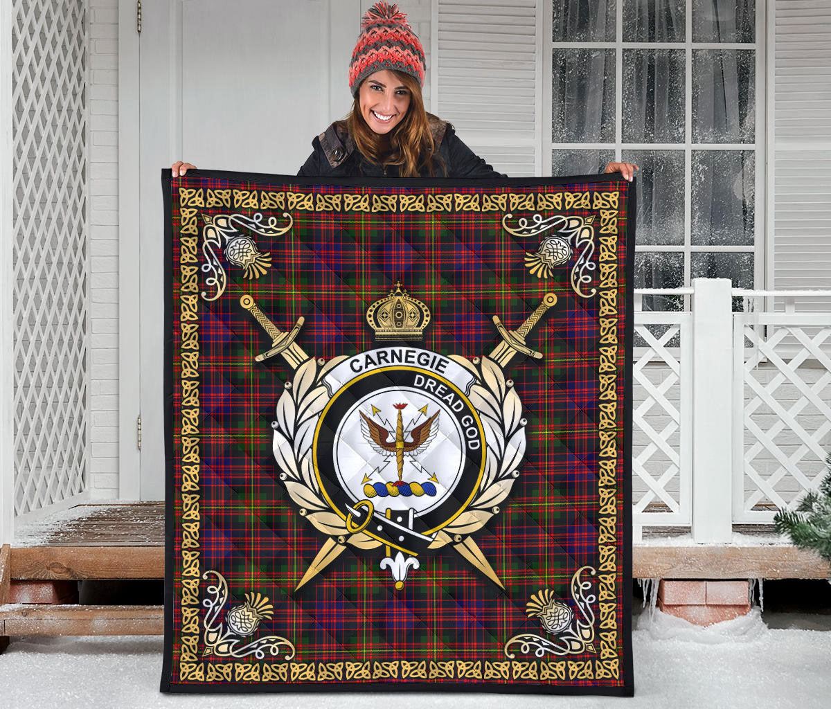 Carnegie Modern Tartan Crest Premium Quilt - Celtic Thistle Style