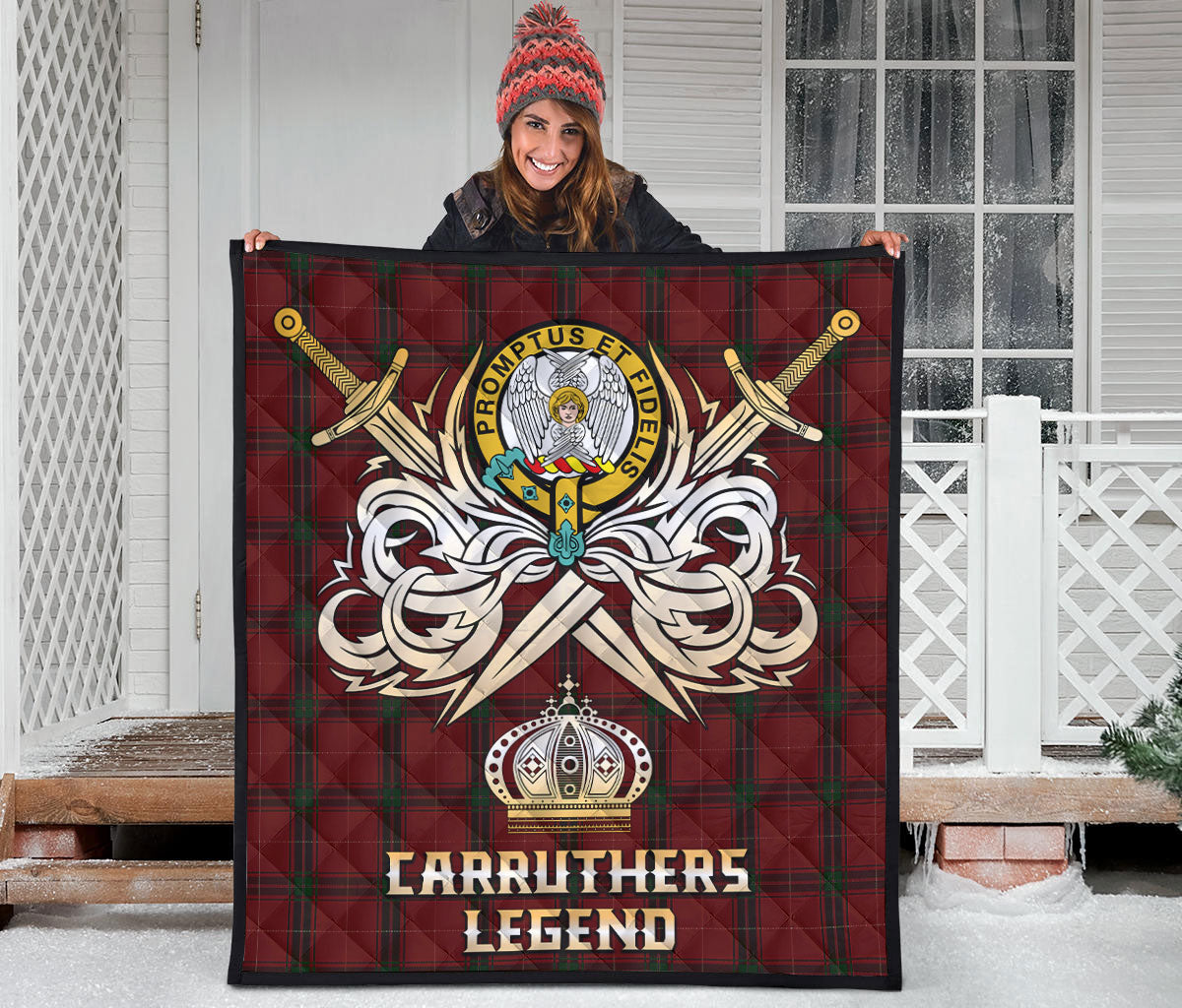 Carruthers Tartan Crest Legend Gold Royal Premium Quilt