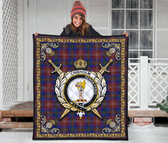 Chisholm Hunting Modern Tartan Crest Premium Quilt - Celtic Thistle Style