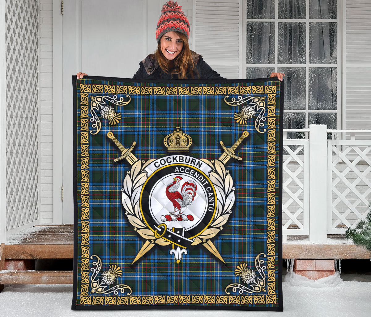 Cockburn Modern Tartan Crest Premium Quilt - Celtic Thistle Style