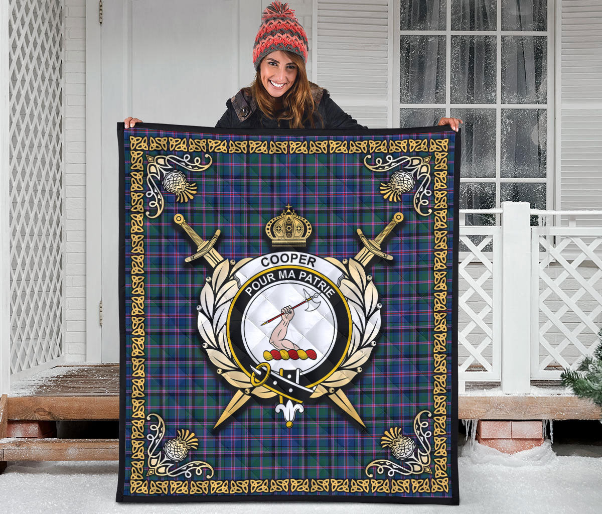 Cooper Ancient Tartan Crest Premium Quilt - Celtic Thistle Style