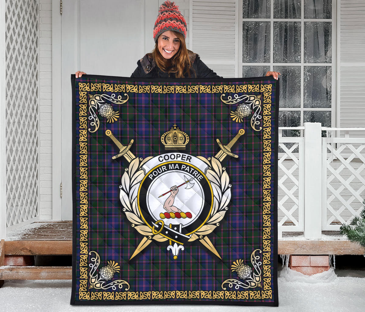 Cooper Tartan Crest Premium Quilt - Celtic Thistle Style