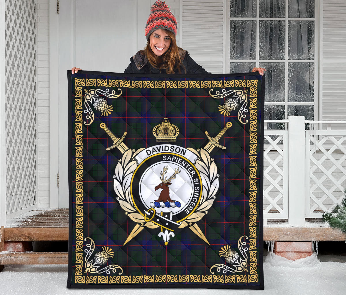 Davidson Modern Tartan Crest Premium Quilt - Celtic Thistle Style