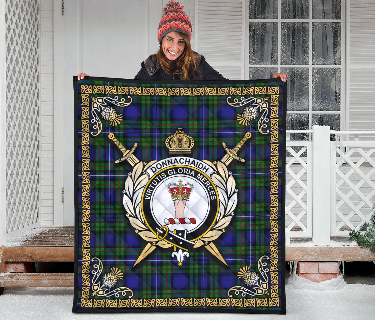 Donnachaidh Tartan Crest Premium Quilt -  Celtic Thistle Style