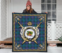 Douglas Modern Tartan Crest Premium Quilt - Celtic Thistle Style