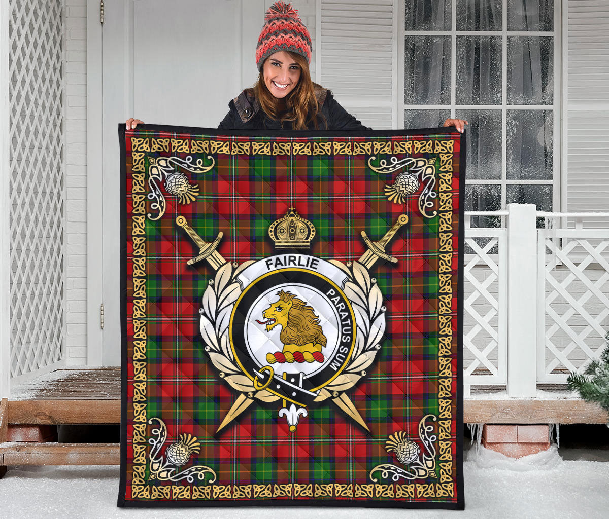 Fairlie Tartan Crest Premium Quilt - Celtic Thistle Style