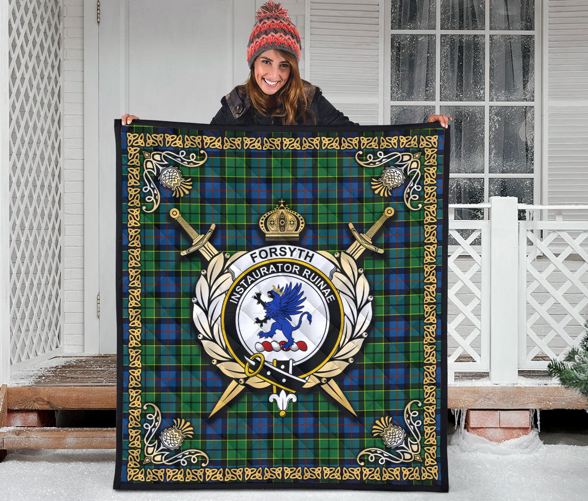 Forsyth Ancient Tartan Crest Premium Quilt - Celtic Thistle Style