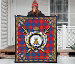 Galloway Red Tartan Crest Premium Quilt - Celtic Thistle Style