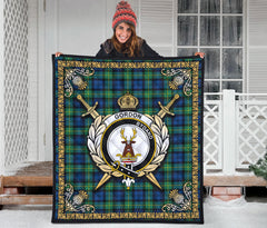 Gordon Ancient Tartan Crest Premium Quilt - Celtic Thistle Style