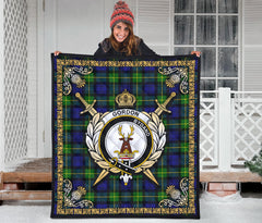 Gordon Modern Tartan Crest Premium Quilt - Celtic Thistle Style