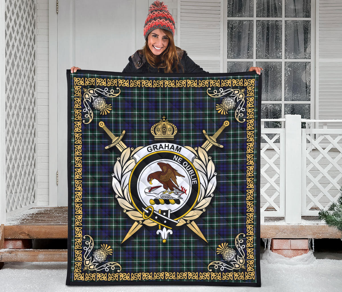 Graham of Montrose Modern Tartan Crest Premium Quilt - Celtic Thistle Style