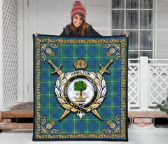 Hamilton Hunting Ancient Tartan Crest Premium Quilt - Celtic Thistle Style