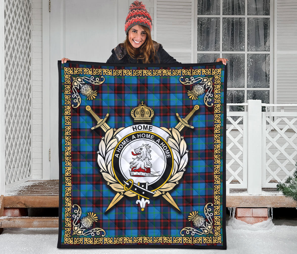 Home Ancient Tartan Crest Premium Quilt - Celtic Thistle Style