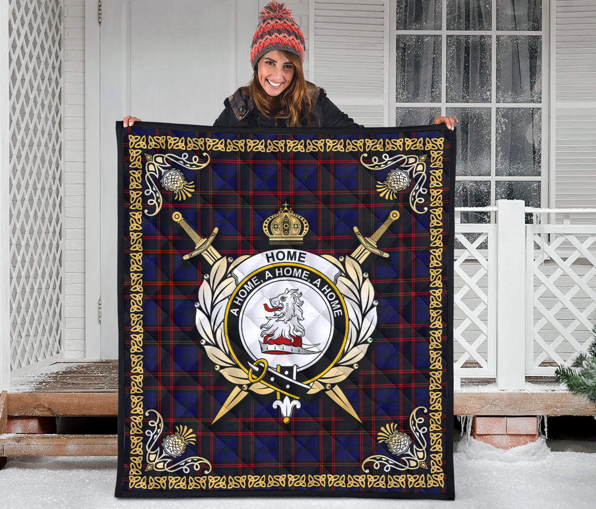 Home Modern Tartan Crest Premium Quilt - Celtic Thistle Style