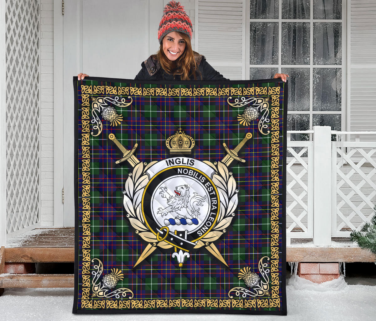 Inglis Modern Tartan Crest Premium Quilt - Celtic Thistle Style