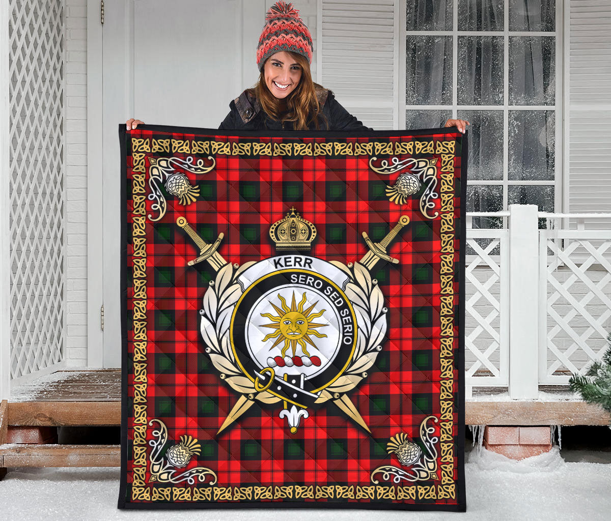 Kerr Modern Tartan Crest Premium Quilt - Celtic Thistle Style