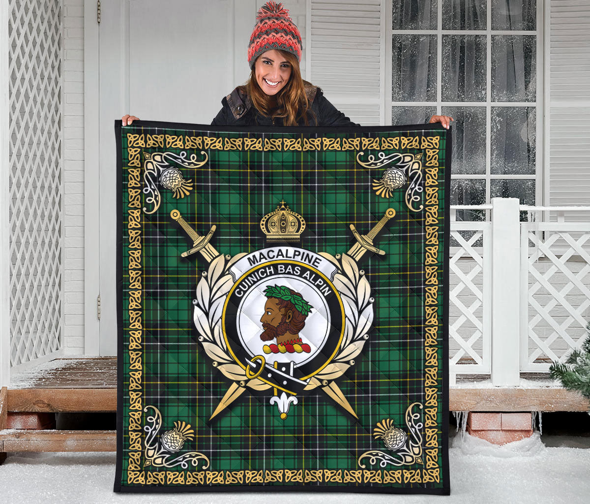 MacAlpine Ancient Tartan Crest Premium Quilt - Celtic Thistle Style