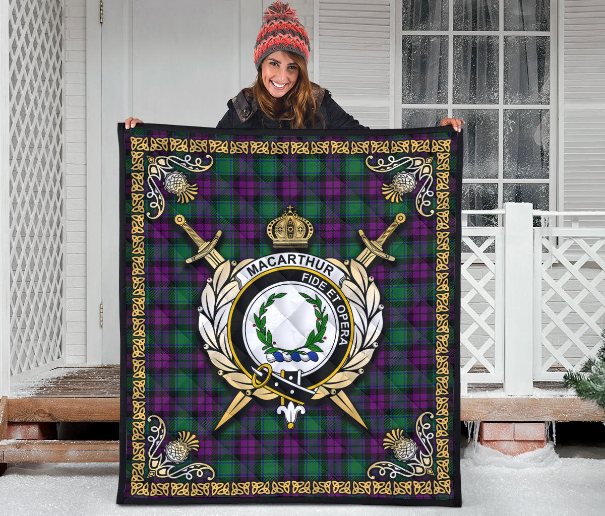 MacArthur – Milton Tartan Crest Premium Quilt - Celtic Thistle Style