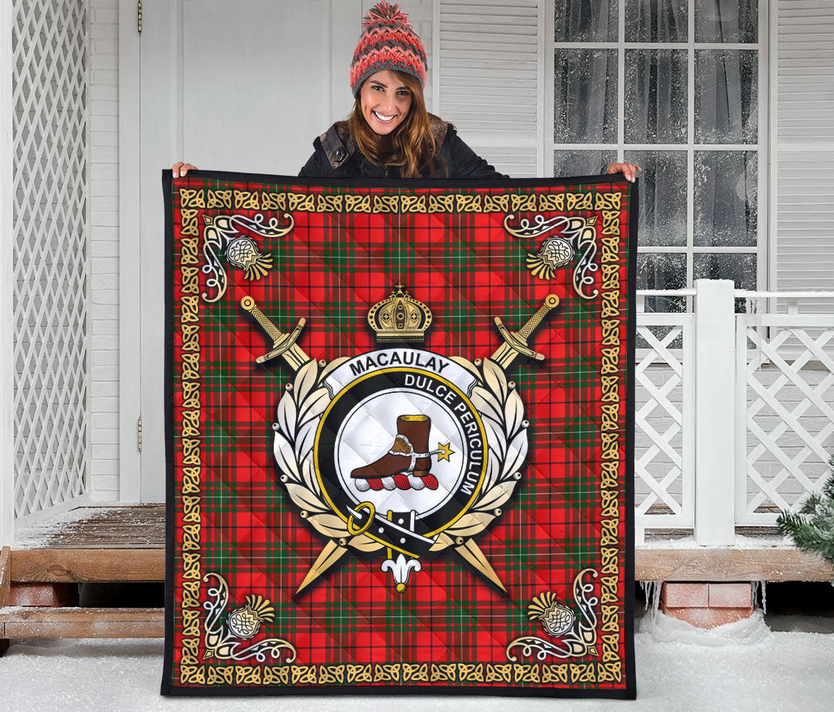 MacAulay Modern Tartan Crest Premium Quilt - Celtic Thistle Style