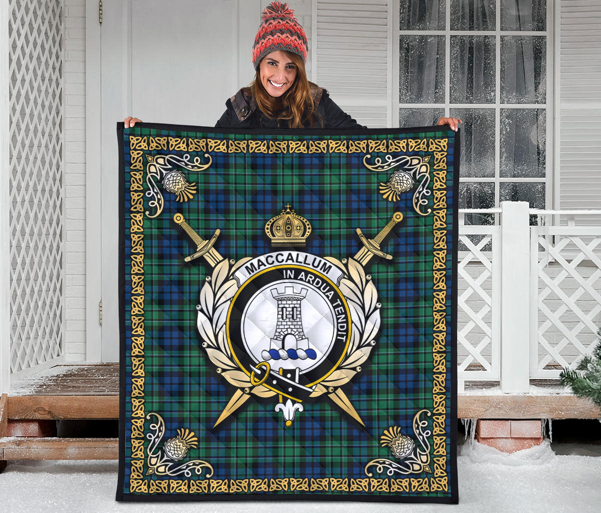 MacCallum Ancient Tartan Crest Premium Quilt - Celtic Thistle Style