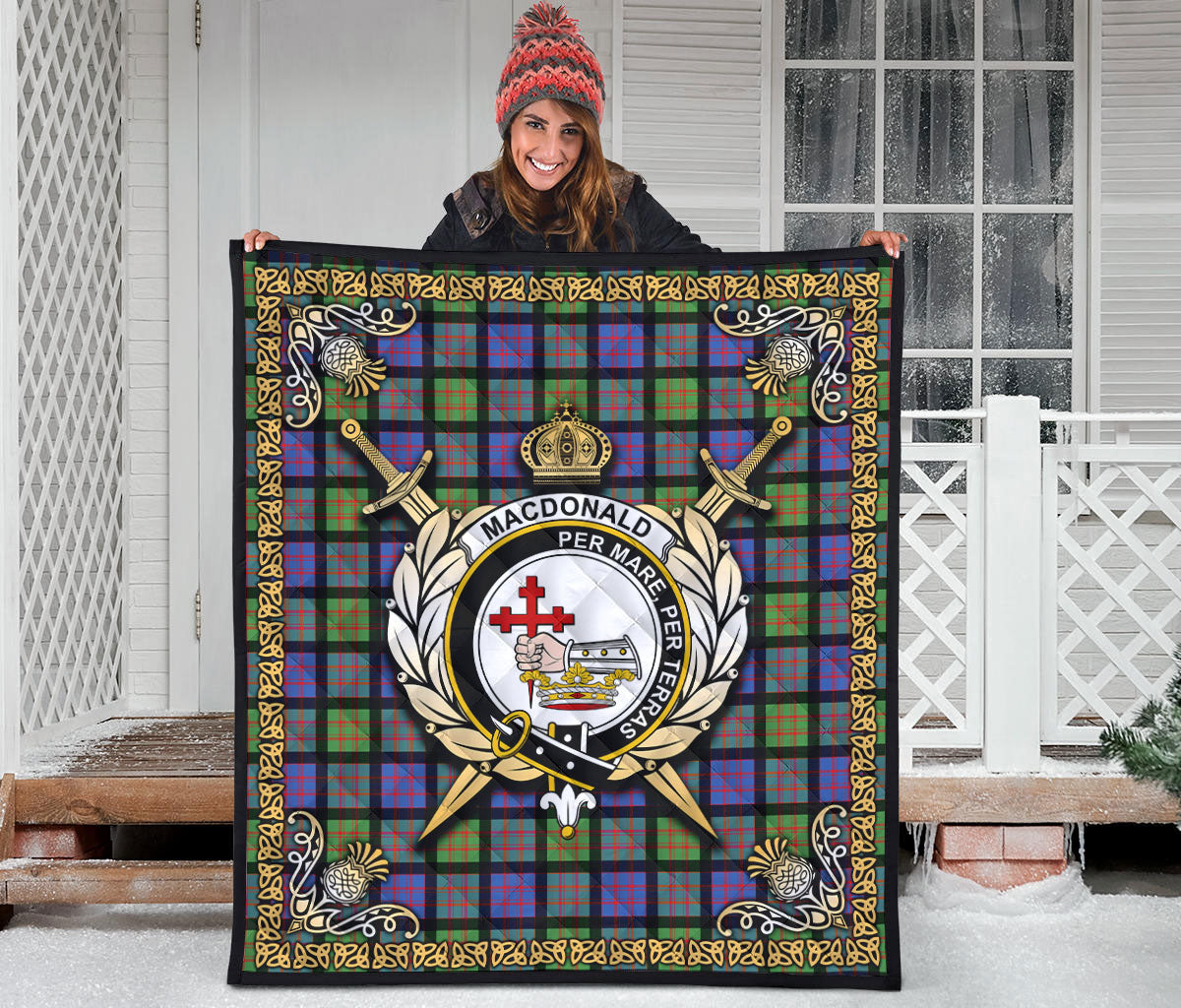 MacDonald Ancient Tartan Crest Premium Quilt - Celtic Thistle Style