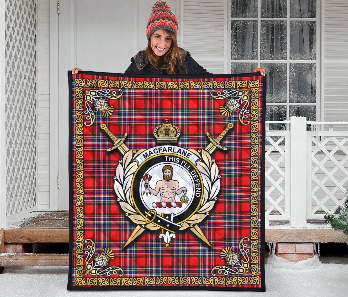 MacFarlane Modern Tartan Crest Premium Quilt - Celtic Thistle Style