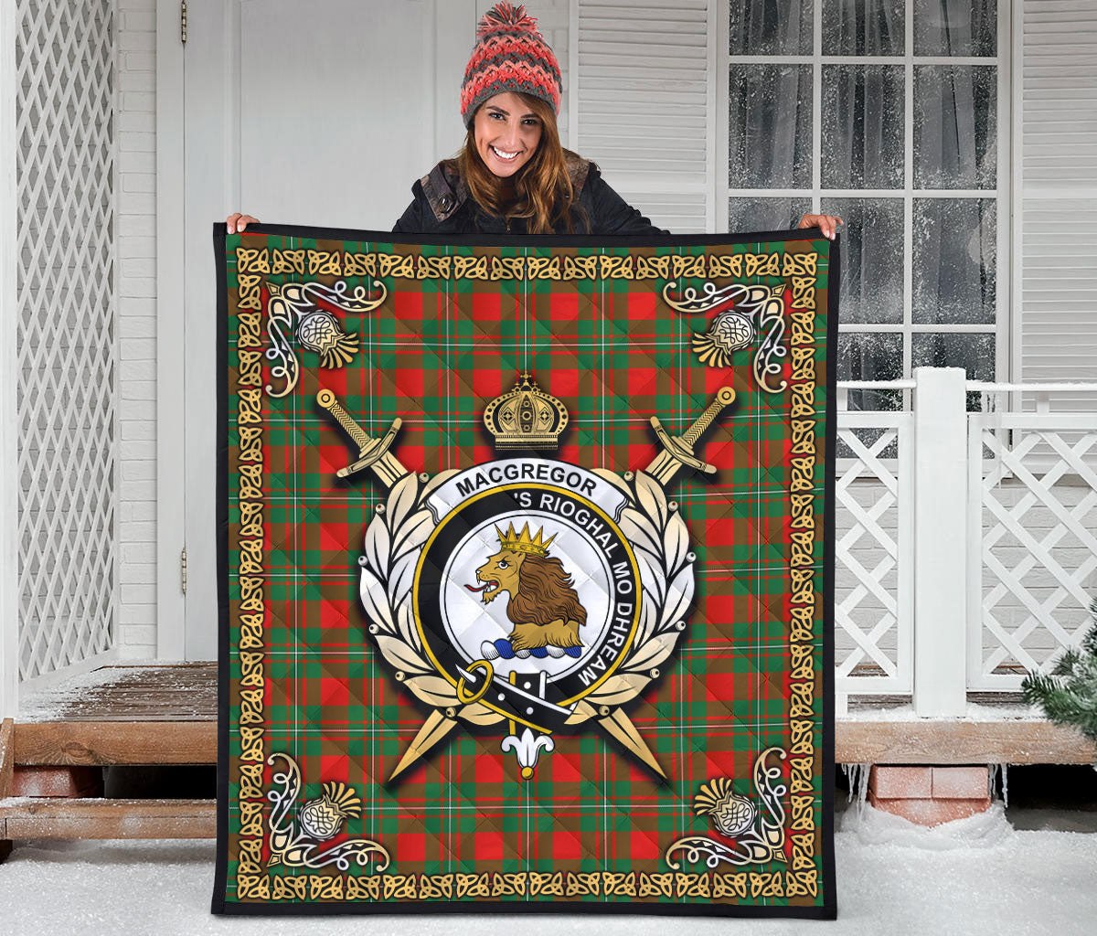 MacGregor Ancient Tartan Crest Premium Quilt - Celtic Thistle Style