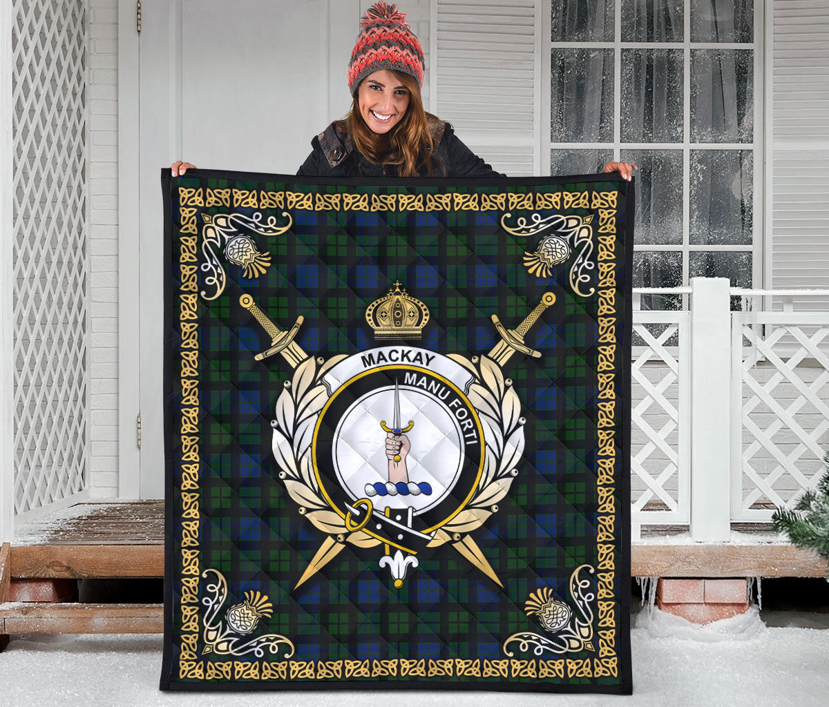 MacKay Modern Tartan Crest Premium Quilt - Celtic Thistle Style