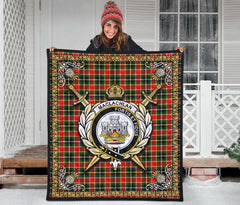 MacLachlan Hunting Modern Tartan Crest Premium Quilt - Celtic Thistle Style