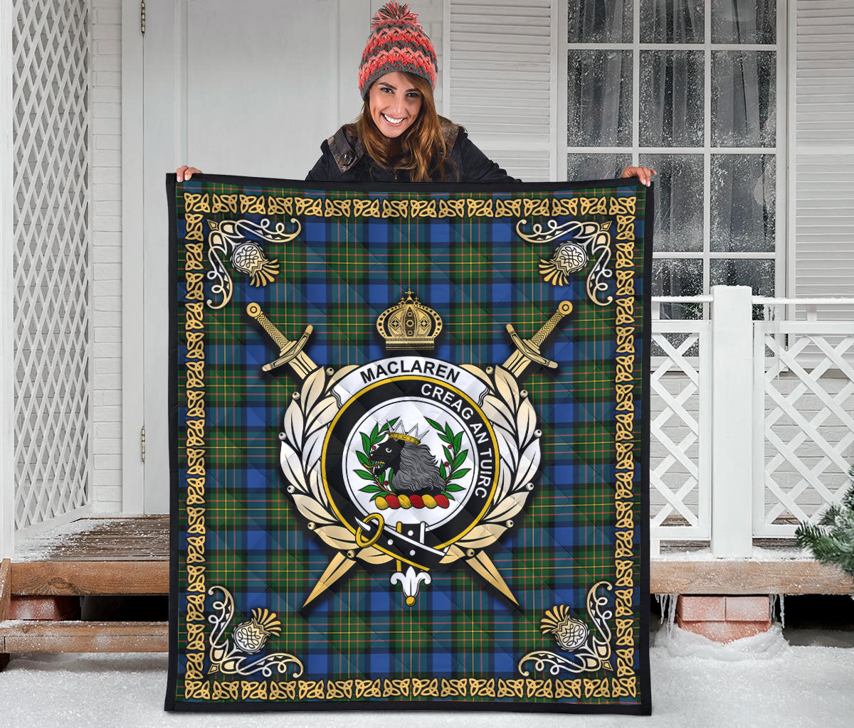 MacLaren Ancient Tartan Crest Premium Quilt - Celtic Thistle Style