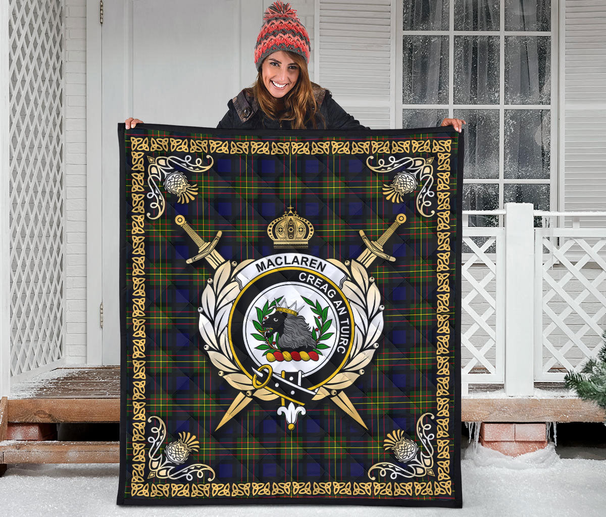 MacLaren Modern Tartan Crest Premium Quilt - Celtic Thistle Style