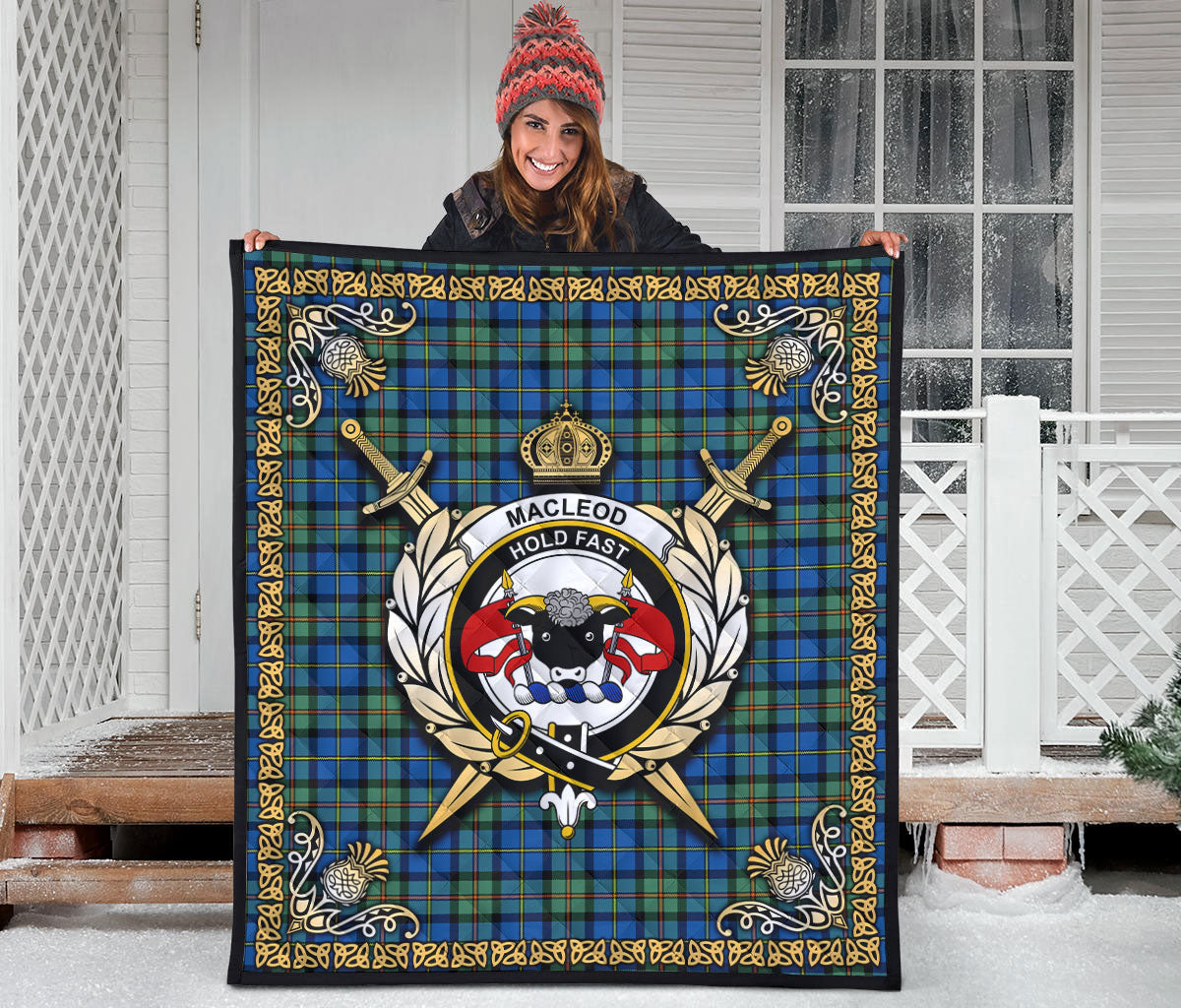 MacLeod of Harris Ancient Tartan Crest Premium Quilt - Celtic Thistle Style