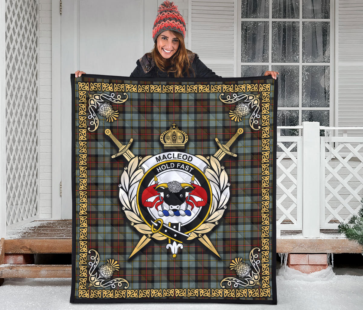 MacLeod of Harris Weathered Tartan Crest Premium Quilt - Celtic Thistle Style