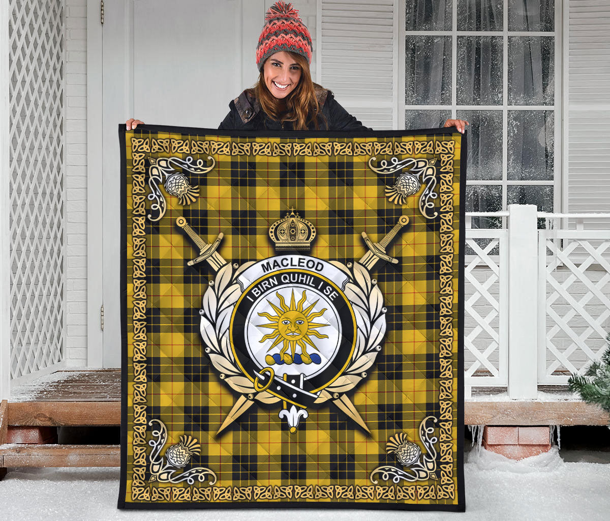 MacLeod of Lewis Ancient Tartan Crest Premium Quilt - Celtic Thistle Style