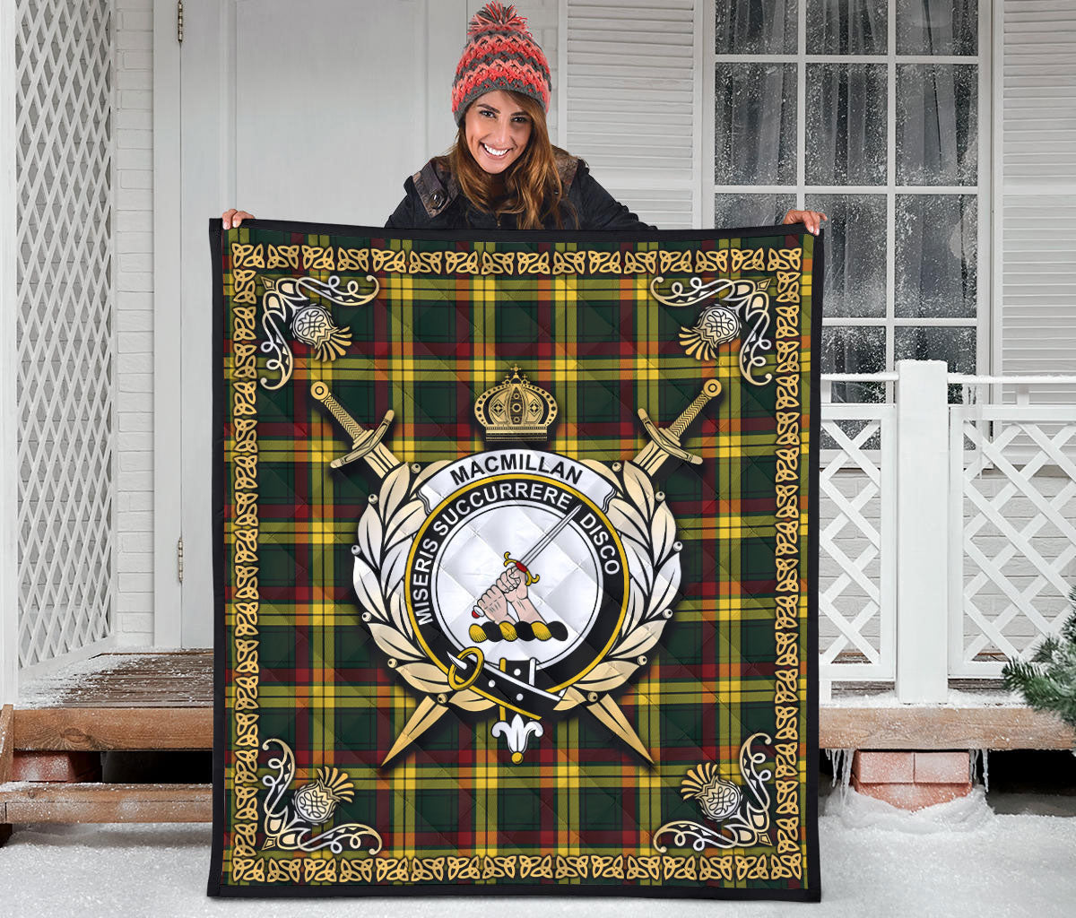 MacMillan Old Modern Tartan Crest Premium Quilt - Celtic Thistle Style