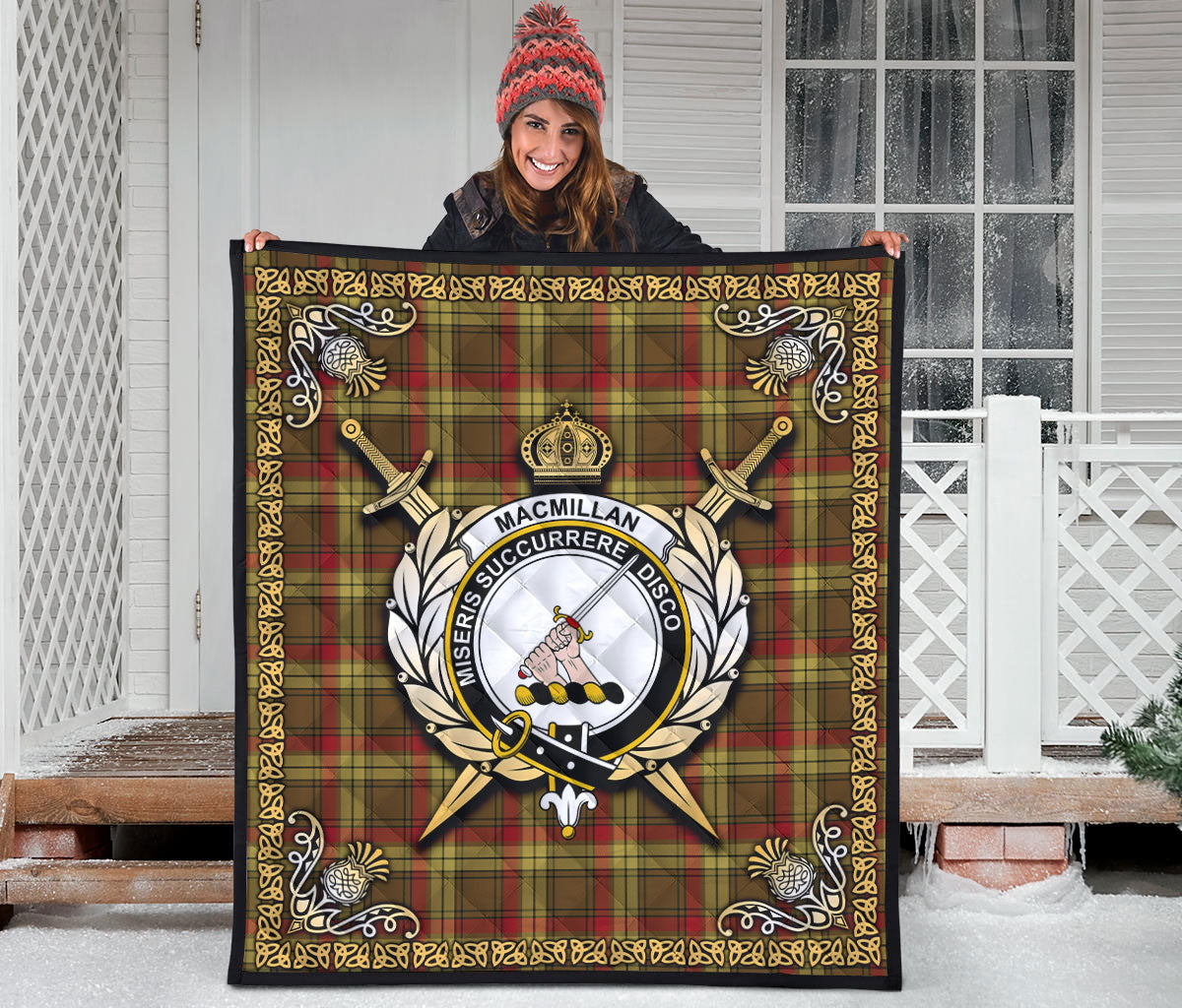 MacMillan Old Weathered Tartan Crest Premium Quilt - Celtic Thistle Style