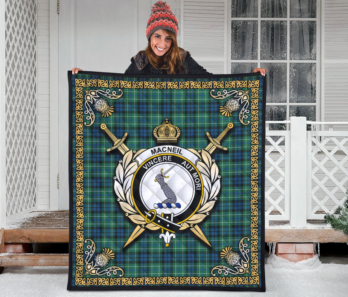 MacNeill of Colonsay Ancient Tartan Crest Premium Quilt - Celtic Thistle Style