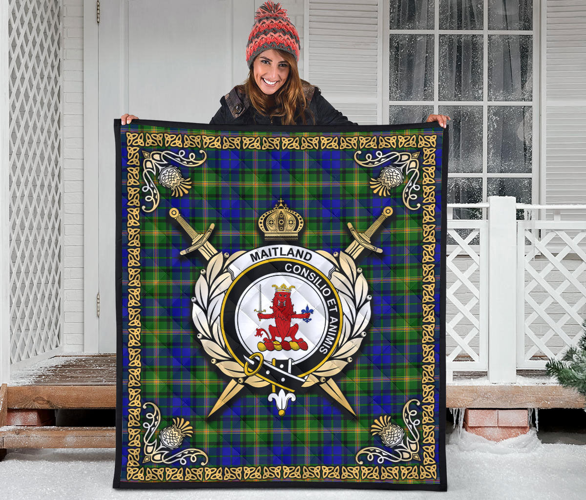 Maitland Tartan Crest Premium Quilt - Celtic Thistle Style