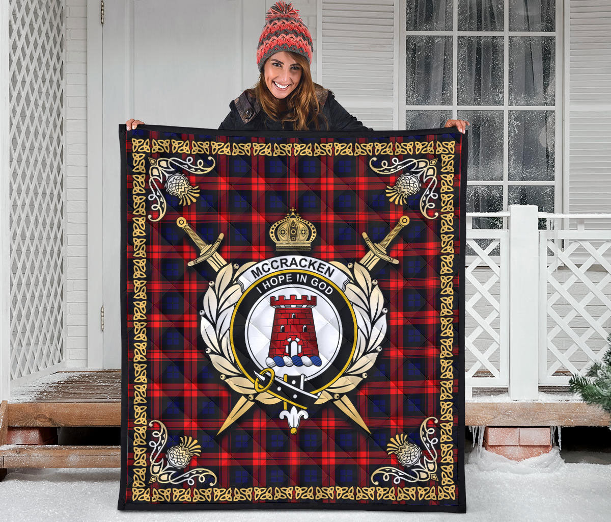 McCracken Tartan Crest Premium Quilt - Celtic Thistle Style