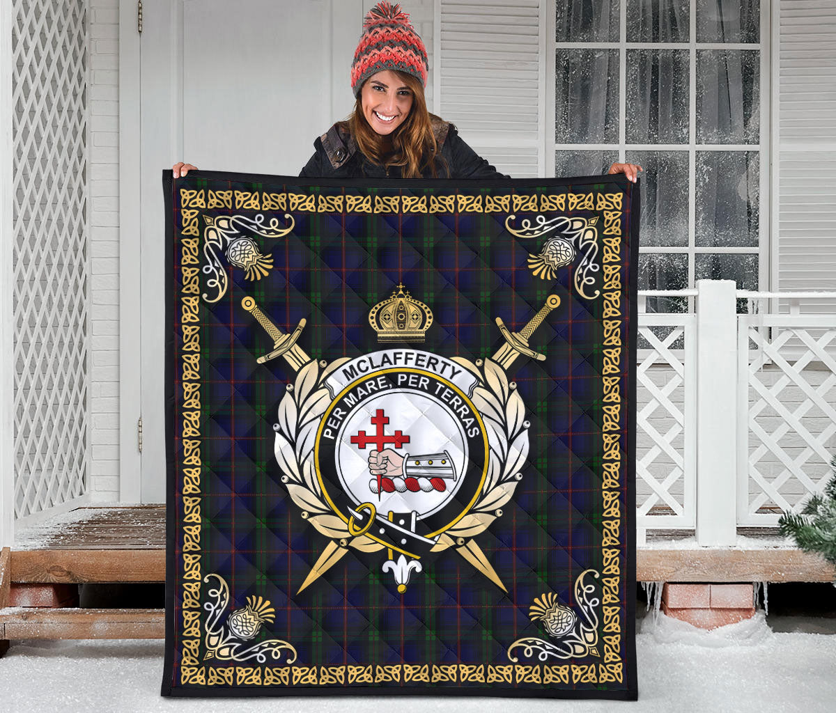 McLafferty Tartan Crest Premium Quilt - Celtic Thistle Style