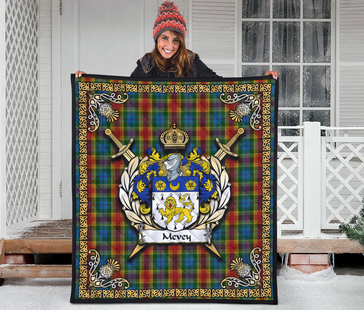 Mcvey Tartan Crest Premium Quilt - Celtic Thistle Style