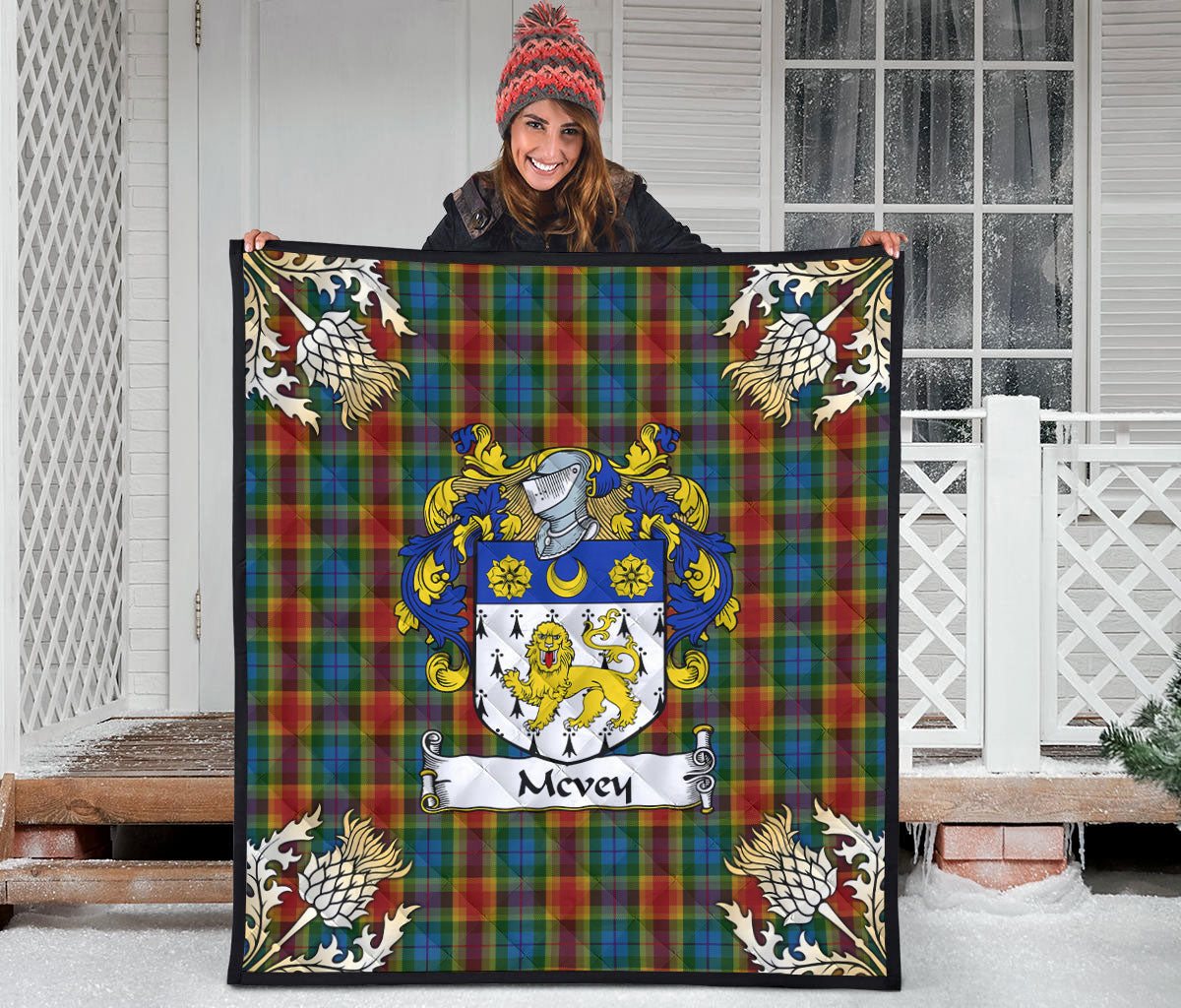 Mcvey Tartan Crest Premium Quilt - Gold Thistle Style