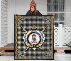 Menzies Black _ White Ancient Tartan Crest Premium Quilt - Celtic Thistle Style