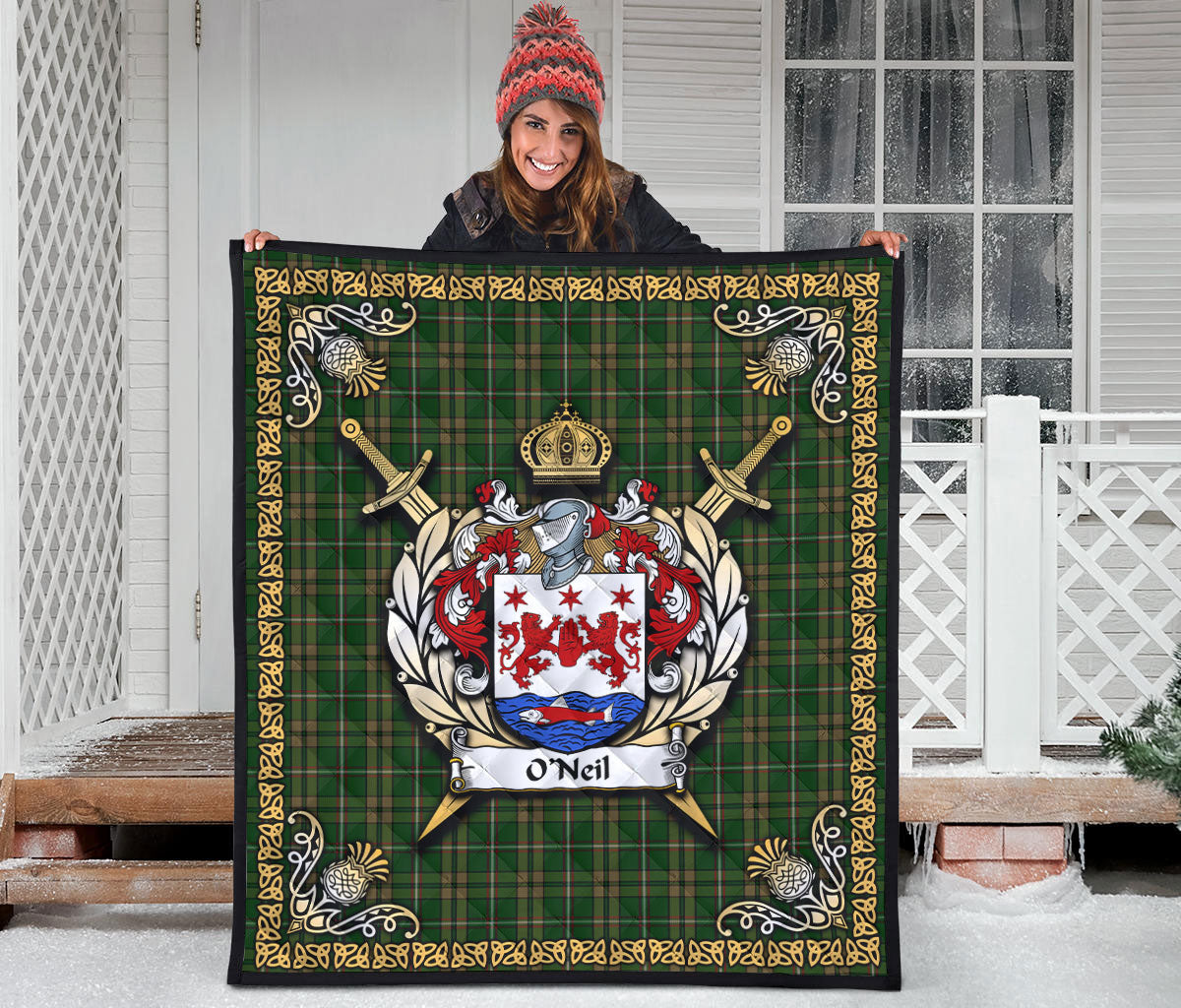 O'Neil Tartan Crest Premium Quilt - Celtic Thistle Style