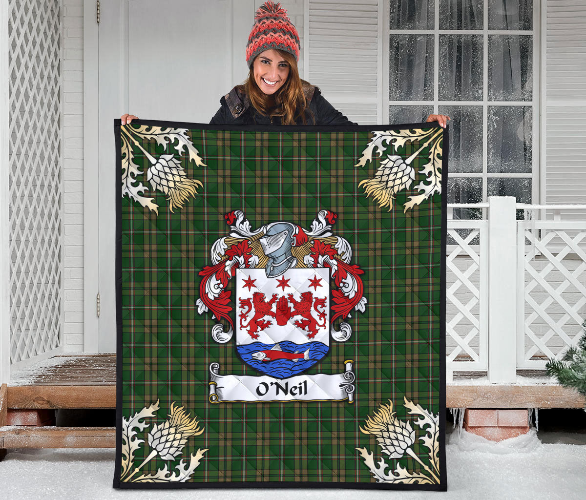 O'Neil Tartan Crest Premium Quilt - Gold Thistle Style