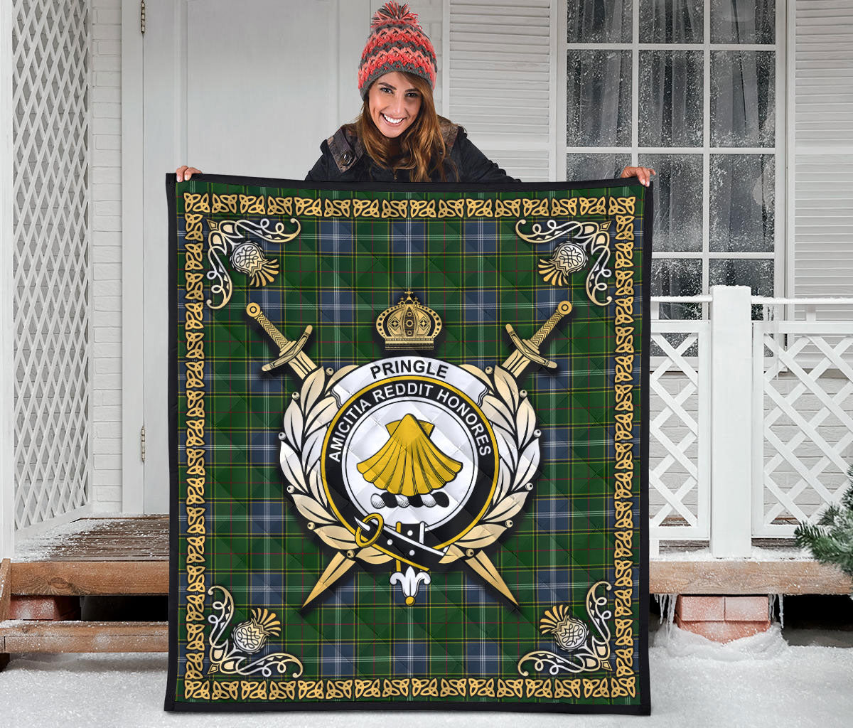 Pringle Tartan Crest Premium Quilt - Celtic Thistle Style