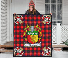 Simpson Tartan Crest Premium Quilt - Gold Thistle Style