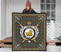 Thomson Hunting Modern Tartan Non Oblitus Crest Premium Quilt - Celtic Thistle Style