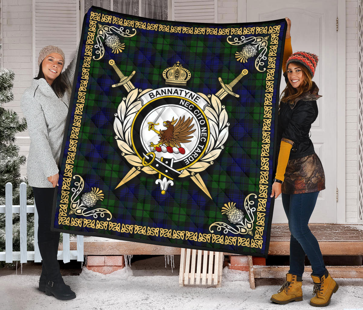 Bannatyne Tartan Crest Premium Quilt - Celtic Thistle Style