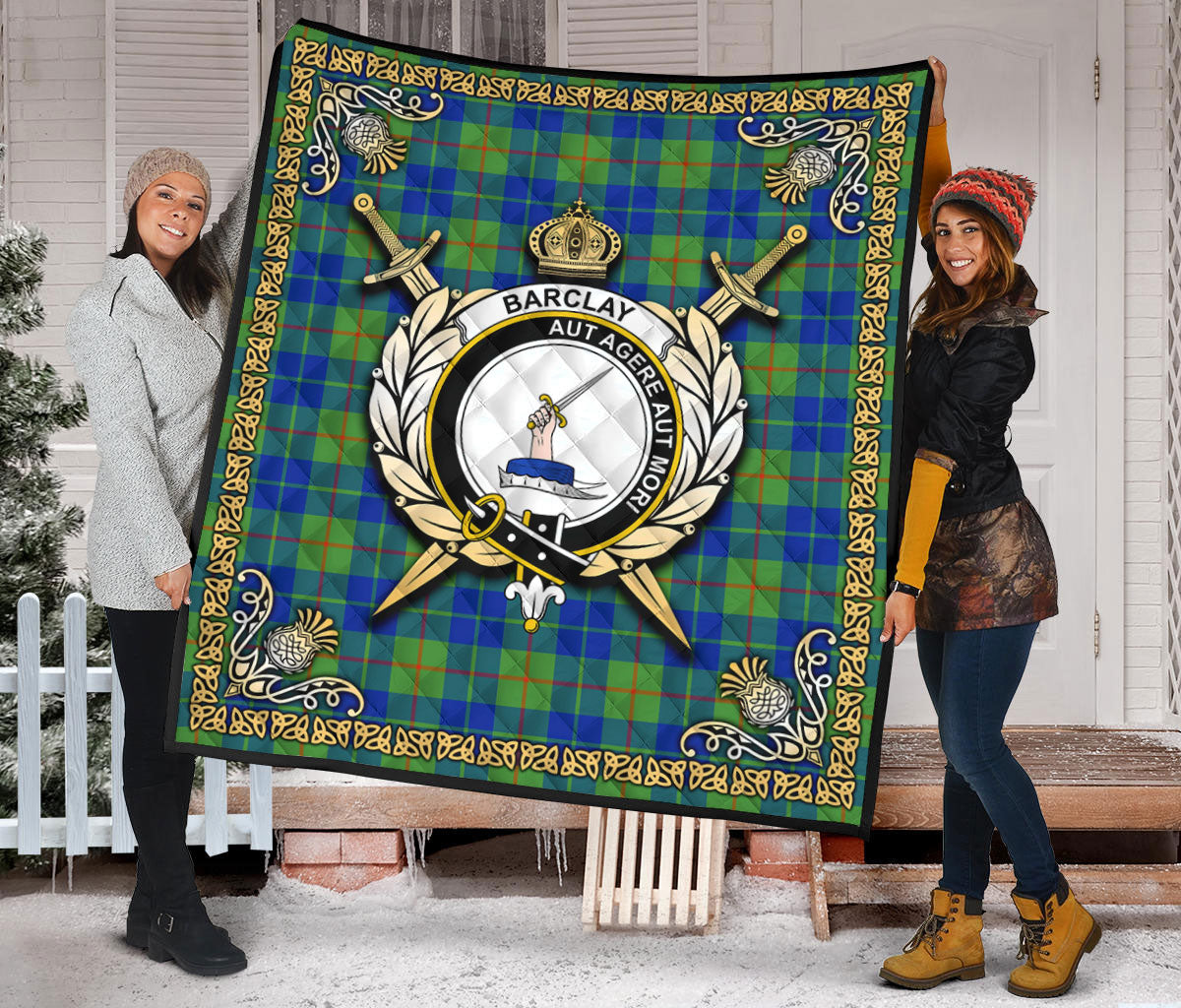 Barclay Hunting Ancient Tartan Crest Premium Quilt - Celtic Thistle Style